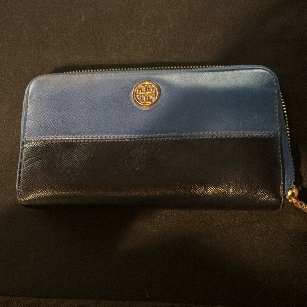Tory Burch - Robinson Continental Zip Around Wallet, Cobalt/black